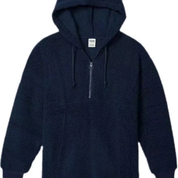 New Victoria's Secret VS PINK Sherpa half Zip Blue Sweater Size Large - Picture 6 of 6